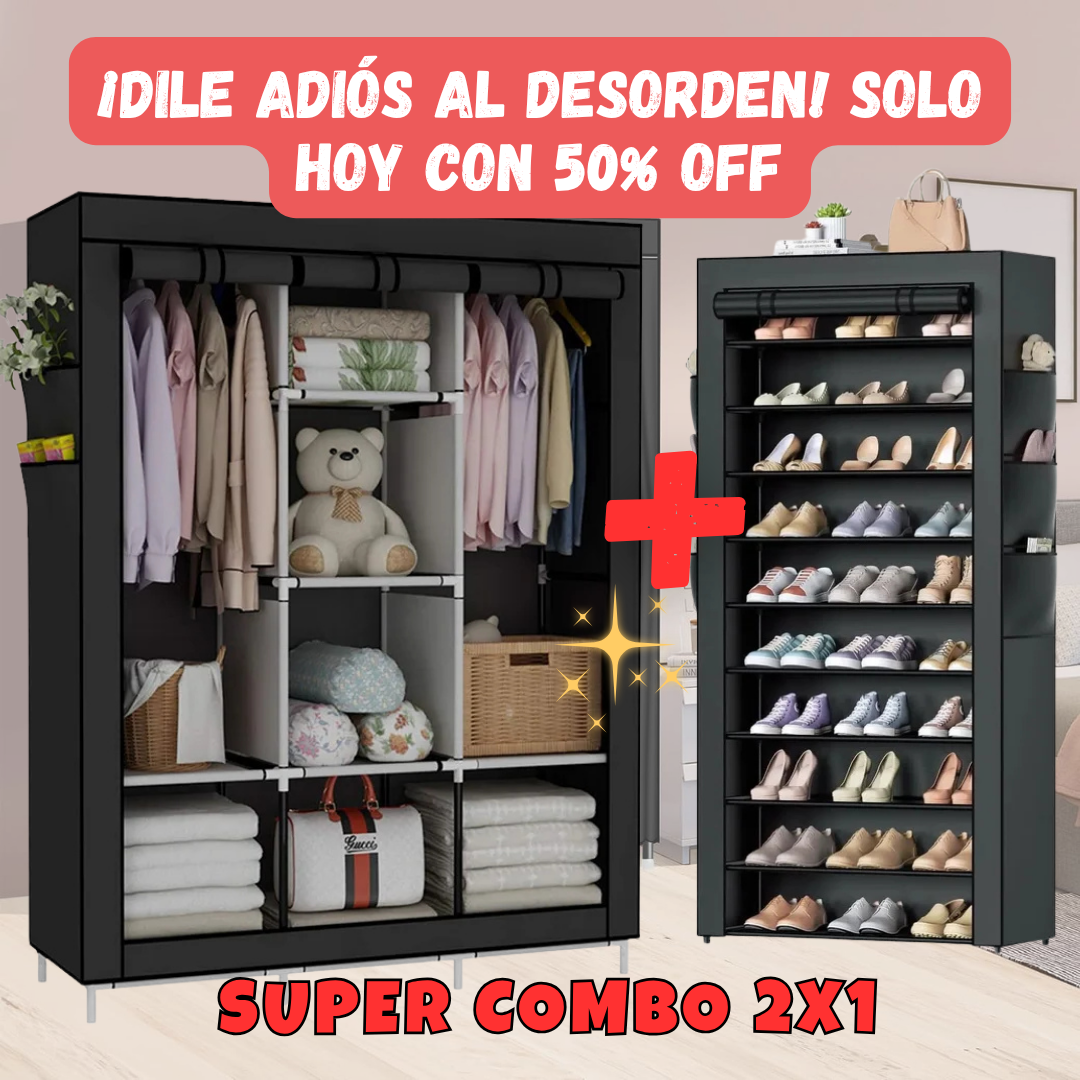 Combo Armario 3 cuerpos + zapatero tela
