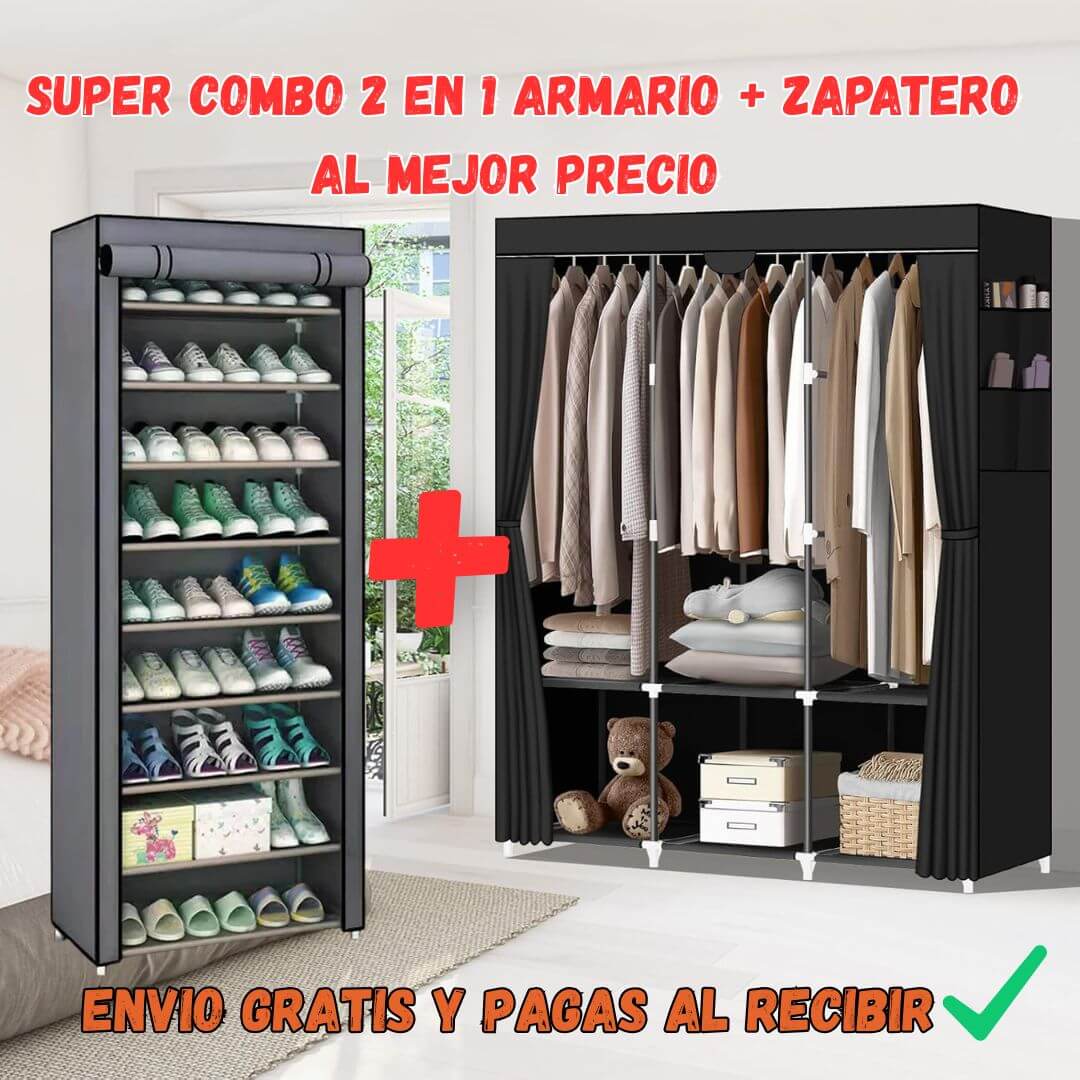 Combo Armario 3 cuerpos + zapatero tela
