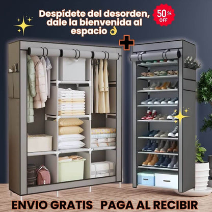 Combo Armario 3 cuerpos + zapatero tela