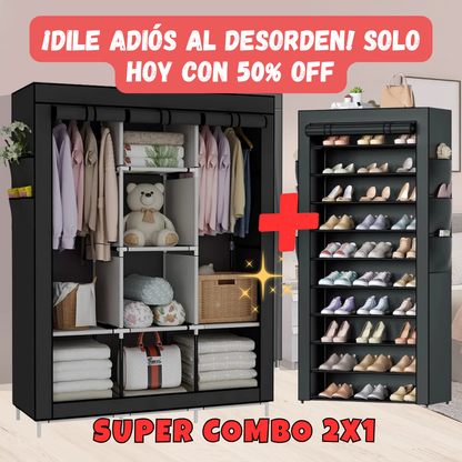 Combo Armario 3 cuerpos + zapatero tela