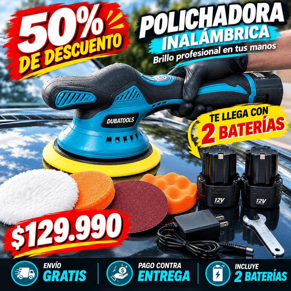 polichadora recargable inalámbrica 2 bat