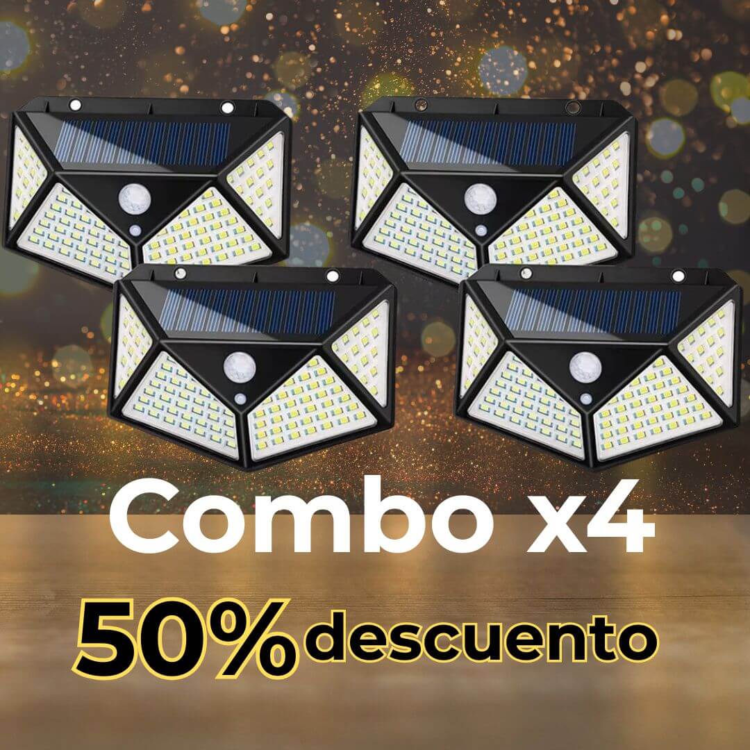 🔥 Combo X4 Lámparas Solares de 100 LED con Sensor de Movimiento