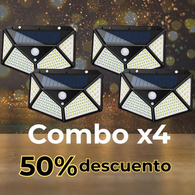 🔥 Combo X4 Lámparas Solares de 100 LED con Sensor de Movimiento